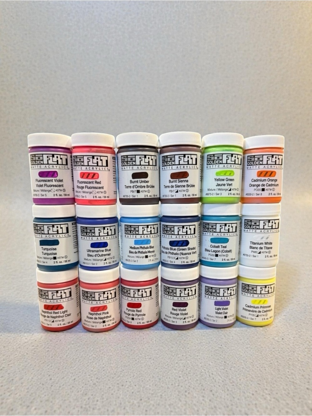 Lot of 18 Golden SoFlat Matte Acrylic 2 oz Paint Jars NEW